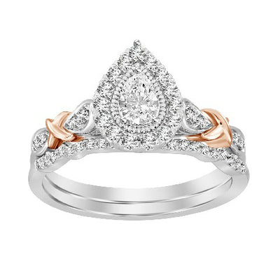 LADIES BRIDAL SET 0.50CT ROUND/PEAR DIAMOND 14K WHITE/ROSE GOLD (CENTER STONE 0.10CT PEAR DIAMOND)