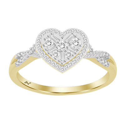 LADIES RING 0.25CT ROUND/BAGUETTE DIAMOND 10K YELLOW GOLD
