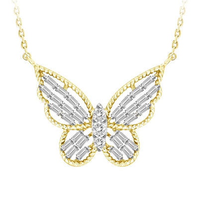 LADIES NECKLACE 0.25CT ROUND/BAGUETTE DIAMOND 10K YELLOW GOLD