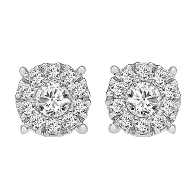 LADIES EARRINGS 1.00CT ROUND DIAMOND 14K WHITE GOLD