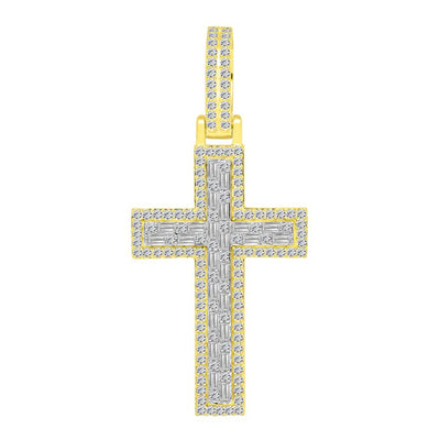 MEN'S CHARM 1.00CT ROUND/BAGUETTE DIAMOND 10K YELLOW GOLD