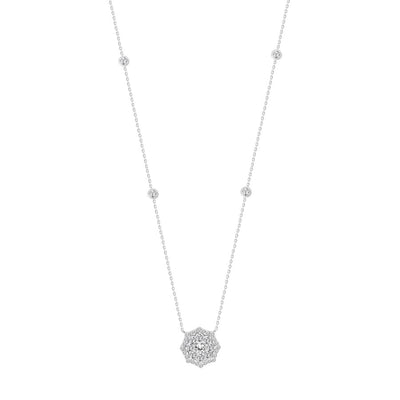 LADIES NECKLACE 1.00CT ROUND DIAMOND 14K WHITE GOLD (SI QUALITY)