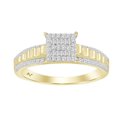 LADIES RING 0.25CT ROUND/BAGUETTE DIAMOND 10K YELLOW GOLD