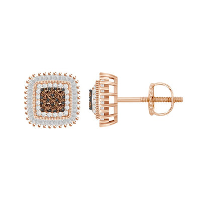LADIES EARRINGS 0.50CT ROUND/BAGUETTE DARK BROWN DIAMOND 14K ROSE GOLD (SI QUALITY)