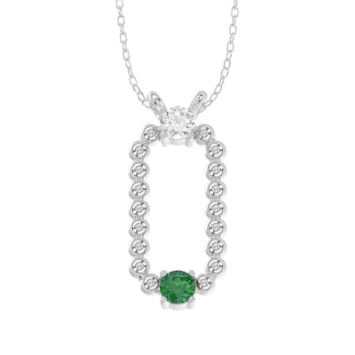 LADIES PENDANT WITH CHAIN 0.15CT ROUND/EMERALD DIAMOND 14K WHITE GOLD (CENTER STONE ROUND/EMERALD-0.10CT)